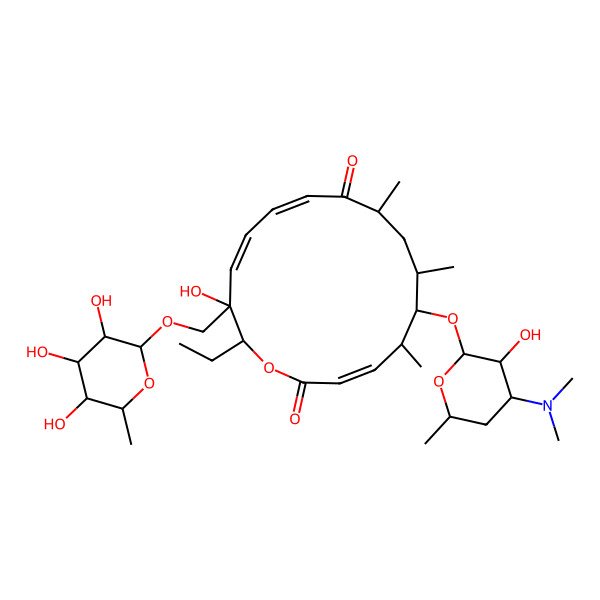 2D Structure of 6-[4-(Dimethylamino)-3-hydroxy-6-methyloxan-2-yl]oxy-16-ethyl-15-hydroxy-5,7,9-trimethyl-15-[(3,4,5-trihydroxy-6-methyloxan-2-yl)oxymethyl]-1-oxacyclohexadeca-3,11,13-triene-2,10-dione