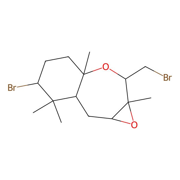 2D Structure of (3R,5R,6R,8S,11S)-11-bromo-6-(bromomethyl)-5,8,12,12-tetramethyl-4,7-dioxatricyclo[6.4.0.03,5]dodecane