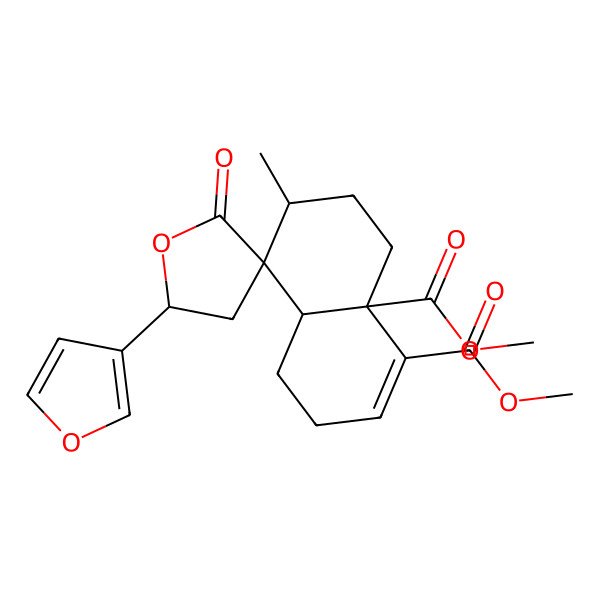 2D Structure of dimethyl (4aR,5R,5'R,6R,8aS)-5'-(furan-3-yl)-6-methyl-2'-oxospiro[3,4,4a,6,7,8-hexahydronaphthalene-5,3'-oxolane]-1,8a-dicarboxylate