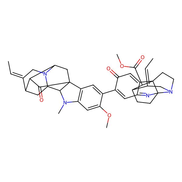 2D Structure of methyl (1R,9R,12R,13E,18S)-13-ethylidene-5-[(1R,9R,10S,12R,13E,16S,17R)-13-ethylidene-5-methoxy-8-methyl-18-oxo-8,15-diazahexacyclo[14.2.1.01,9.02,7.010,15.012,17]nonadeca-2(7),3,5-trien-4-yl]-4-oxo-8,15-diazapentacyclo[10.5.1.01,9.02,7.09,15]octadeca-2,5,7-triene-18-carboxylate