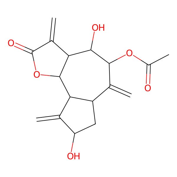 2D Structure of [(3aR,4R,5R,6aR,8S,9aR,9bR)-4,8-dihydroxy-3,6,9-trimethylidene-2-oxo-3a,4,5,6a,7,8,9a,9b-octahydroazuleno[4,5-b]furan-5-yl] acetate