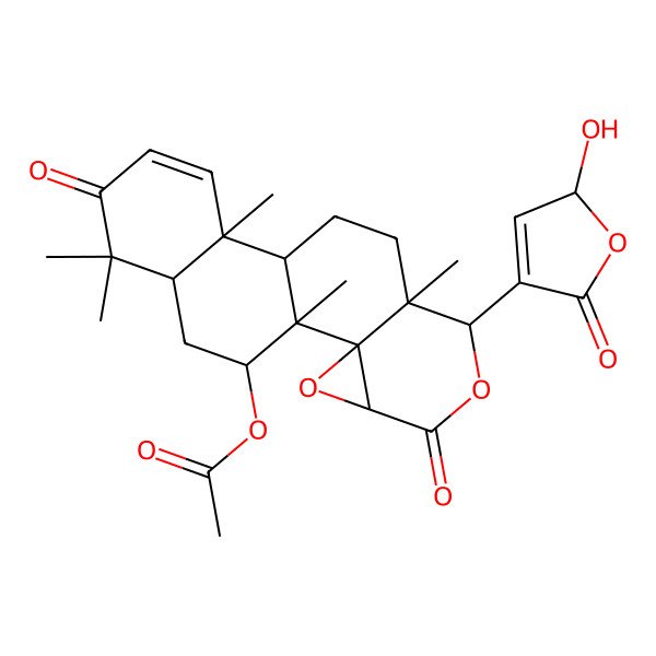 2D Structure of [7-(2-hydroxy-5-oxo-2H-furan-4-yl)-1,8,12,16,16-pentamethyl-5,15-dioxo-3,6-dioxapentacyclo[9.8.0.02,4.02,8.012,17]nonadec-13-en-19-yl] acetate