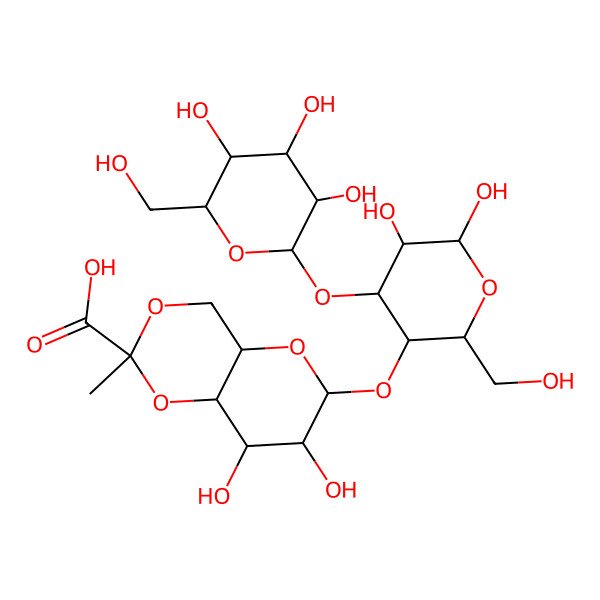2D Structure of 6-[5,6-Dihydroxy-2-(hydroxymethyl)-4-[3,4,5-trihydroxy-6-(hydroxymethyl)oxan-2-yl]oxyoxan-3-yl]oxy-7,8-dihydroxy-2-methyl-4,4a,6,7,8,8a-hexahydropyrano[3,2-d][1,3]dioxine-2-carboxylic acid