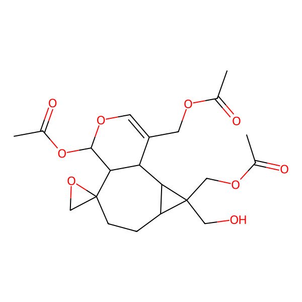 2D Structure of [(1R,2S,3R,4S,7S,8R,9R)-9-acetyloxy-3-(acetyloxymethyl)-3-(hydroxymethyl)spiro[10-oxatricyclo[6.4.0.02,4]dodec-11-ene-7,2'-oxirane]-12-yl]methyl acetate
