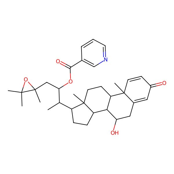 2D Structure of [3-(7-Hydroxy-10,13-dimethyl-3-oxo-6,7,8,9,11,12,14,15,16,17-decahydrocyclopenta[a]phenanthren-17-yl)-1-(2,3,3-trimethyloxiran-2-yl)butan-2-yl] pyridine-3-carboxylate