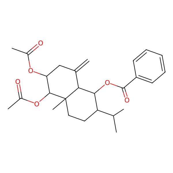 2D Structure of [(1R,2S,4aS,5R,6R,8aR)-5,6-diacetyloxy-4a-methyl-8-methylidene-2-propan-2-yl-1,2,3,4,5,6,7,8a-octahydronaphthalen-1-yl] benzoate