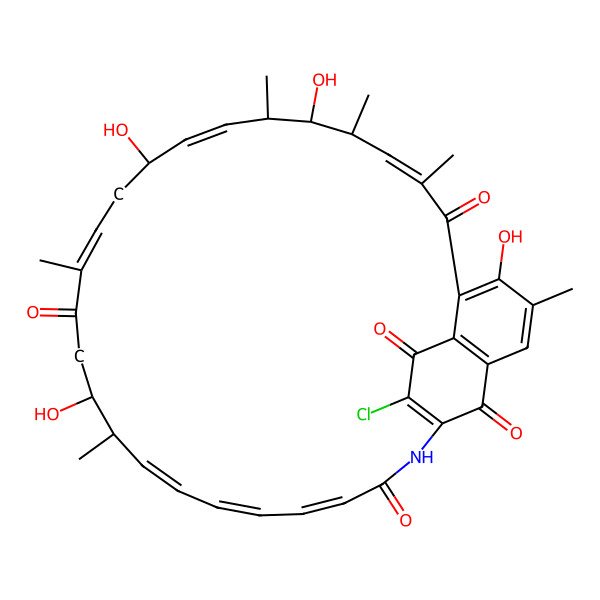 2D Structure of (7Z,9S,10S,11S,12E,14S,16E,20S,21S,22E,24Z,26Z)-31-chloro-4,10,14,20-tetrahydroxy-3,7,9,11,17,21-hexamethyl-29-azatricyclo[28.3.1.05,33]tetratriaconta-1(33),2,4,7,12,16,22,24,26,30-decaene-6,18,28,32,34-pentone