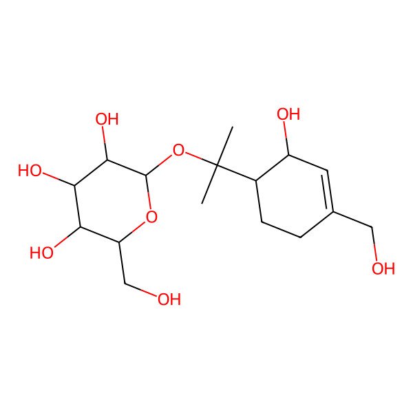 2D Structure of (2S,3R,4S,5S,6R)-2-[2-[(1R,2R)-2-hydroxy-4-(hydroxymethyl)cyclohex-3-en-1-yl]propan-2-yloxy]-6-(hydroxymethyl)oxane-3,4,5-triol