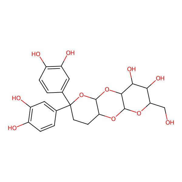 2D Structure of (1S,3S,5R,6S,7S,8R,10S)-12,12-bis(3,4-dihydroxyphenyl)-5-(hydroxymethyl)-2,4,9,11-tetraoxatricyclo[8.4.0.03,8]tetradecane-6,7-diol