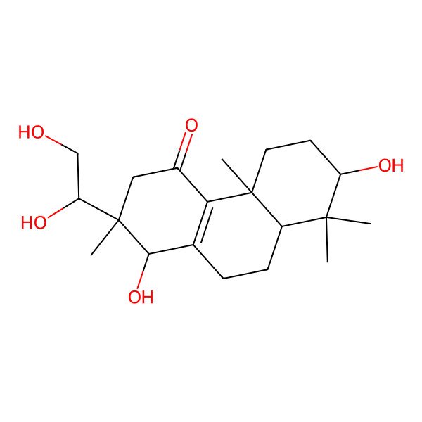 2D Structure of (1S,2R,4bR,7S,8aS)-2-[(1S)-1,2-dihydroxyethyl]-1,7-dihydroxy-2,4b,8,8-tetramethyl-1,3,5,6,7,8a,9,10-octahydrophenanthren-4-one