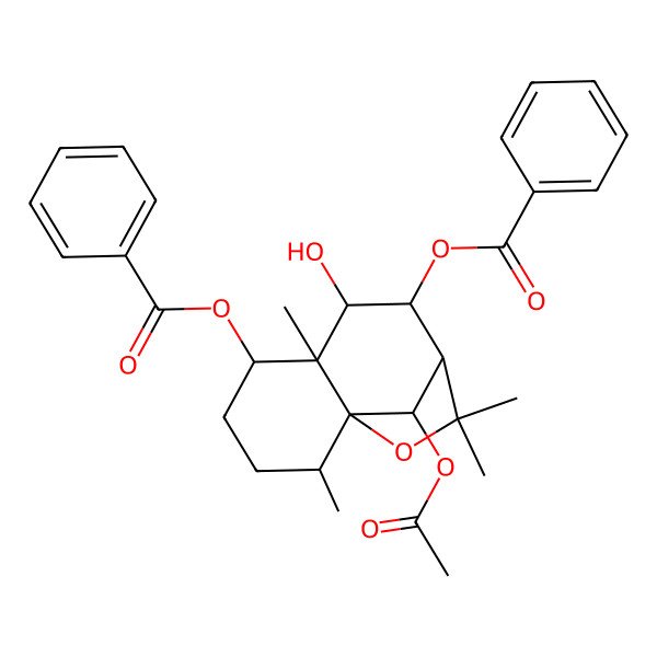 2D Structure of (12-Acetyloxy-8-benzoyloxy-7-hydroxy-2,6,10,10-tetramethyl-11-oxatricyclo[7.2.1.01,6]dodecan-5-yl) benzoate