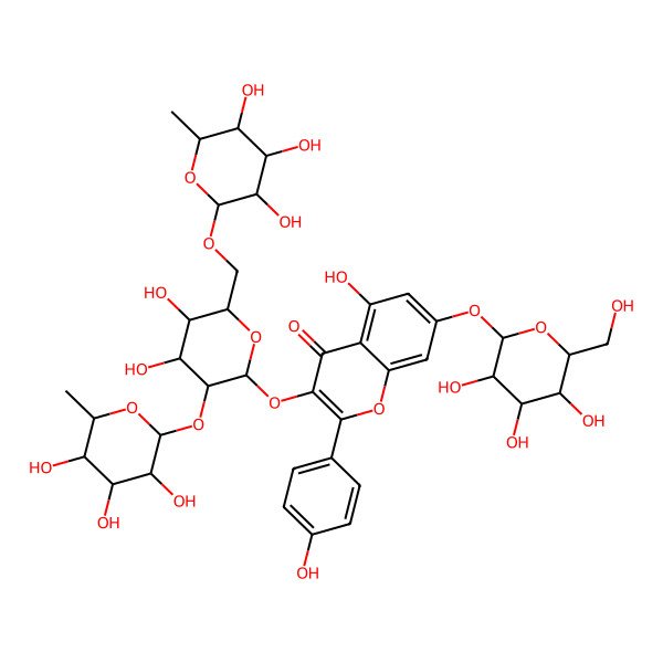 2D Structure of 3-[(2S,3R,4S,5R,6R)-4,5-dihydroxy-3-[(2R,3R,4R,5R,6S)-3,4,5-trihydroxy-6-methyloxan-2-yl]oxy-6-[[(2R,3R,4R,5R,6S)-3,4,5-trihydroxy-6-methyloxan-2-yl]oxymethyl]oxan-2-yl]oxy-5-hydroxy-2-(4-hydroxyphenyl)-7-[(2S,3R,4S,5S,6R)-3,4,5-trihydroxy-6-(hydroxymethyl)oxan-2-yl]oxychromen-4-one