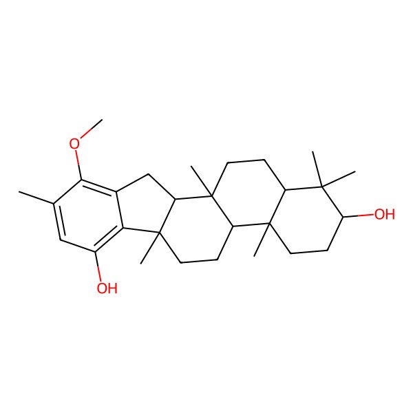 2D Structure of (4aS,11aS,11bS,13aR)-10-methoxy-1,1,4a,6a,9,11b-hexamethyl-3,4,4b,5,6,11,11a,12,13,13a-decahydro-2H-indeno[2,1-a]phenanthrene-2,7-diol