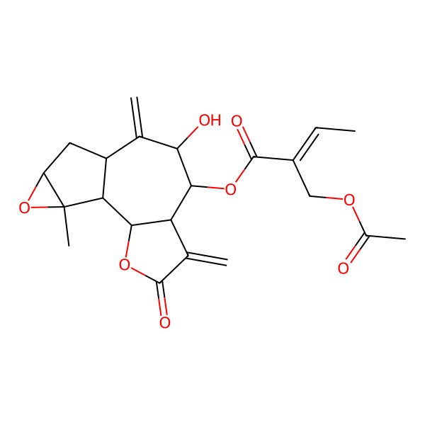 2D Structure of (8-Hydroxy-14-methyl-5,9-dimethylidene-4-oxo-3,13-dioxatetracyclo[8.4.0.02,6.012,14]tetradecan-7-yl) 2-(acetyloxymethyl)but-2-enoate