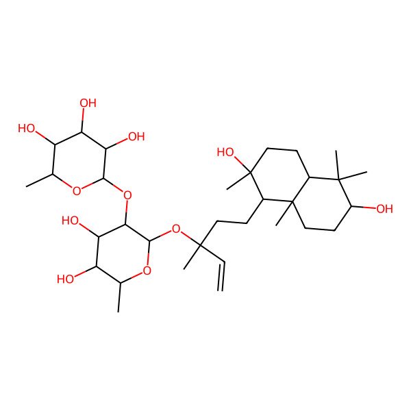 2D Structure of (2S,3R,4S,5S,6R)-2-[(2S,3R,4R,5R,6S)-2-[(3S)-5-[(1S,2R,4aS,6R,8aR)-2,6-dihydroxy-2,5,5,8a-tetramethyl-3,4,4a,6,7,8-hexahydro-1H-naphthalen-1-yl]-3-methylpent-1-en-3-yl]oxy-4,5-dihydroxy-6-methyloxan-3-yl]oxy-6-methyloxane-3,4,5-triol