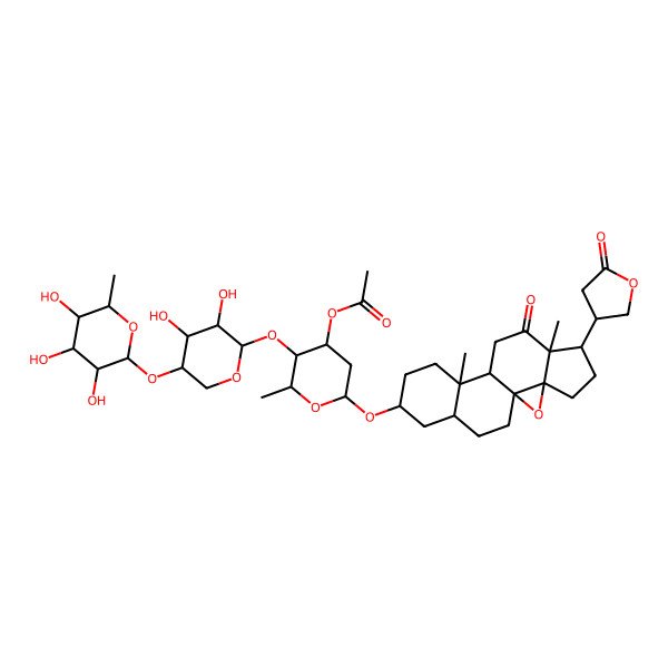 2D Structure of [(2R,3R,4S,6R)-3-[(2S,3R,4R,5R)-3,4-dihydroxy-5-[(2S,3R,4R,5R,6S)-3,4,5-trihydroxy-6-methyloxan-2-yl]oxyoxan-2-yl]oxy-6-[[(1S,3R,6R,7R,10R,11S,14S,16S)-7,11-dimethyl-8-oxo-6-[(3R)-5-oxooxolan-3-yl]-2-oxapentacyclo[8.8.0.01,3.03,7.011,16]octadecan-14-yl]oxy]-2-methyloxan-4-yl] acetate