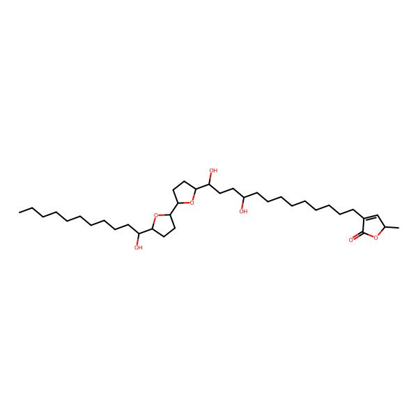 2D Structure of (2S)-4-[(10R,13R)-10,13-dihydroxy-13-[(2R,5R)-5-[(2R,5R)-5-[(1S)-1-hydroxyundecyl]oxolan-2-yl]oxolan-2-yl]tridecyl]-2-methyl-2H-furan-5-one