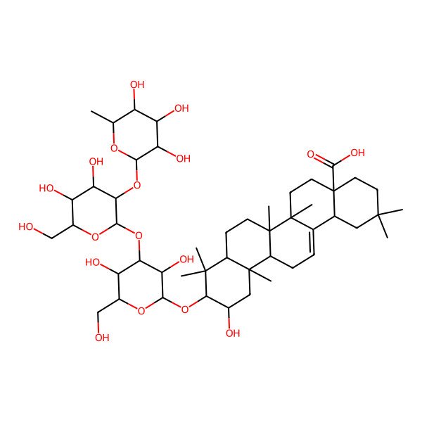 2D Structure of 10-[4-[4,5-Dihydroxy-6-(hydroxymethyl)-3-(3,4,5-trihydroxy-6-methyloxan-2-yl)oxyoxan-2-yl]oxy-3,5-dihydroxy-6-(hydroxymethyl)oxan-2-yl]oxy-11-hydroxy-2,2,6a,6b,9,9,12a-heptamethyl-1,3,4,5,6,6a,7,8,8a,10,11,12,13,14b-tetradecahydropicene-4a-carboxylic acid