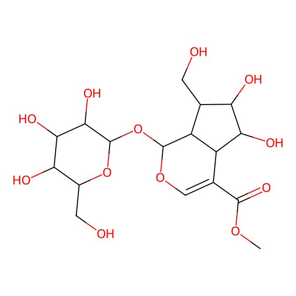 2D Structure of Methyl 5,6-dihydroxy-7-(hydroxymethyl)-1-[3,4,5-trihydroxy-6-(hydroxymethyl)oxan-2-yl]oxy-1,4a,5,6,7,7a-hexahydrocyclopenta[c]pyran-4-carboxylate