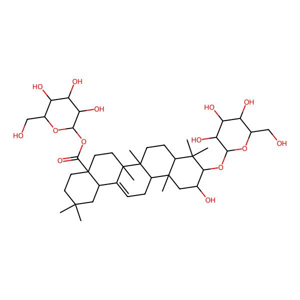 2D Structure of [(2R,3R,4S,5S,6R)-3,4,5-trihydroxy-6-(hydroxymethyl)oxan-2-yl] (4aS,6aR,6aS,6bR,8aR,10R,11S,12aR,14bS)-11-hydroxy-2,2,6a,6b,9,9,12a-heptamethyl-10-[(2R,3R,4S,5S,6R)-3,4,5-trihydroxy-6-(hydroxymethyl)oxan-2-yl]oxy-1,3,4,5,6,6a,7,8,8a,10,11,12,13,14b-tetradecahydropicene-4a-carboxylate