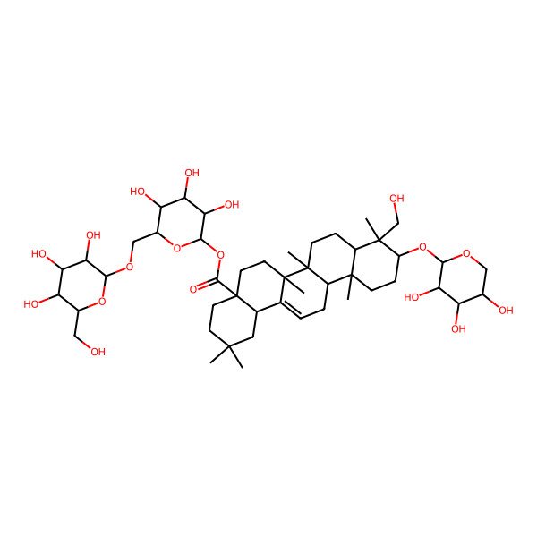2D Structure of [(2S,3R,4S,5S,6R)-3,4,5-trihydroxy-6-[[(2R,3R,4S,5S,6R)-3,4,5-trihydroxy-6-(hydroxymethyl)oxan-2-yl]oxymethyl]oxan-2-yl] (4aR,6aR,6aS,6bR,8aR,9R,10R,12aR,14bR)-9-(hydroxymethyl)-2,2,6a,6b,9,12a-hexamethyl-10-[(2S,3R,4S,5S)-3,4,5-trihydroxyoxan-2-yl]oxy-1,3,4,5,6,6a,7,8,8a,10,11,12,13,14b-tetradecahydropicene-4a-carboxylate