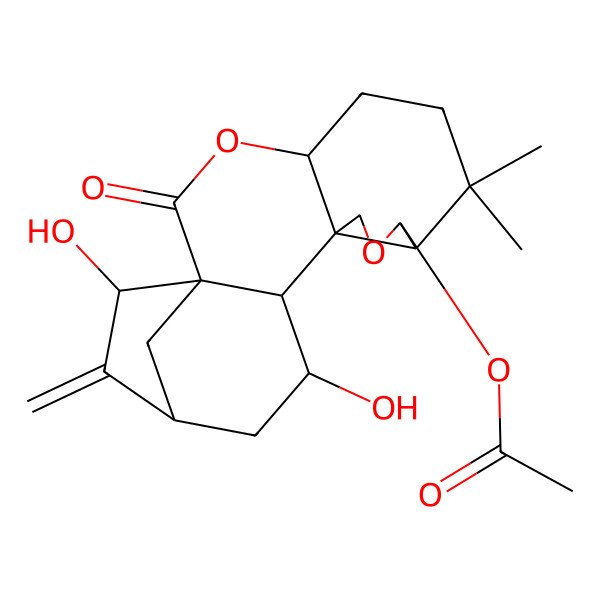 2D Structure of (14,18-Dihydroxy-7,7-dimethyl-17-methylidene-2-oxo-3,10-dioxapentacyclo[14.2.1.01,13.04,12.08,12]nonadecan-9-yl) acetate