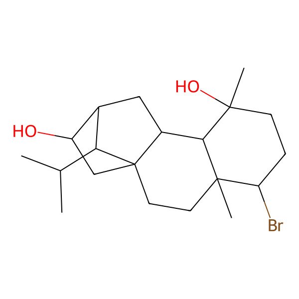 2D Structure of (1S,4R,5R,8S,9R,10R,12R,13R,15S)-5-bromo-4,8-dimethyl-15-propan-2-yltetracyclo[10.2.1.01,10.04,9]pentadecane-8,13-diol