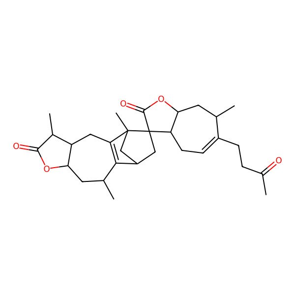 2D Structure of 1',5',7,10'-tetramethyl-6-(3-oxobutyl)spiro[4,7,8,8a-tetrahydro-3aH-cyclohepta[b]furan-3,14'-7-oxatetracyclo[10.2.1.02,11.04,8]pentadec-2(11)-ene]-2,6'-dione