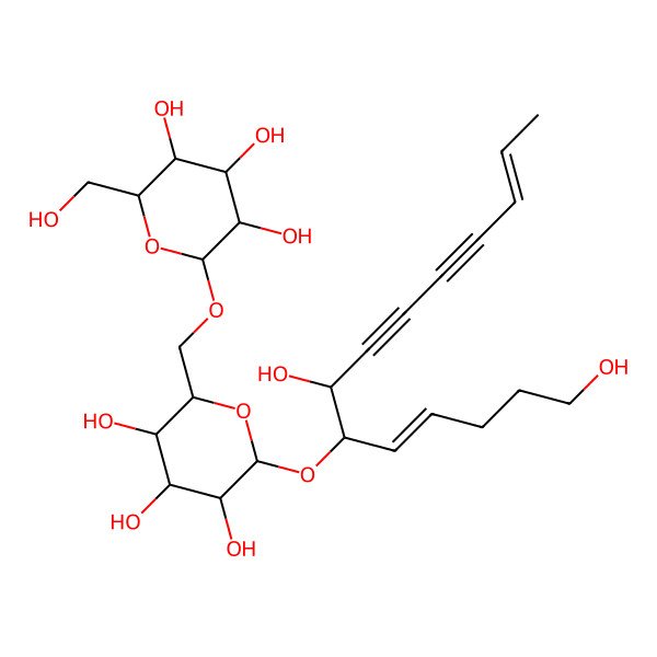 2D Structure of (2R,3R,4S,5S,6R)-2-[[(2R,3S,4S,5R,6R)-6-[(4E,6S,7R,12E)-1,7-dihydroxytetradeca-4,12-dien-8,10-diyn-6-yl]oxy-3,4,5-trihydroxyoxan-2-yl]methoxy]-6-(hydroxymethyl)oxane-3,4,5-triol