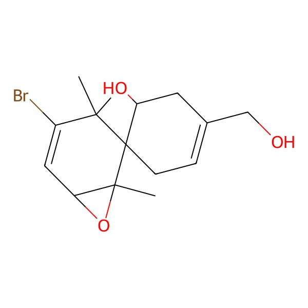 2D Structure of (1R,1'S,5R,6S)-3-bromo-3'-(hydroxymethyl)-4,4,6-trimethylspiro[7-oxabicyclo[4.1.0]hept-2-ene-5,6'-cyclohex-3-ene]-1'-ol
