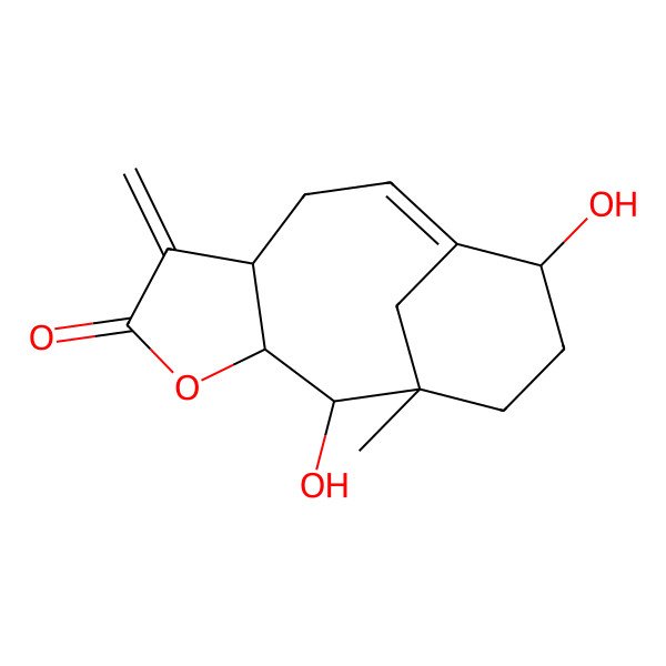 2D Structure of (1S,2S,3S,7S,9Z,11R)-2,11-dihydroxy-1-methyl-6-methylidene-4-oxatricyclo[8.3.1.03,7]tetradec-9-en-5-one
