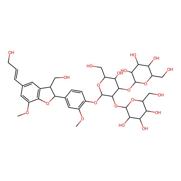 2D Structure of (2S,3R,4S,5S,6R)-2-[(2R,3R,4S,5R,6S)-3-hydroxy-2-(hydroxymethyl)-6-[4-[(2R,3S)-3-(hydroxymethyl)-5-[(E)-3-hydroxyprop-1-enyl]-7-methoxy-2,3-dihydro-1-benzofuran-2-yl]-2-methoxyphenoxy]-5-[(2S,3R,4S,5S,6R)-3,4,5-trihydroxy-6-(hydroxymethyl)oxan-2-yl]oxyoxan-4-yl]oxy-6-(hydroxymethyl)oxane-3,4,5-triol