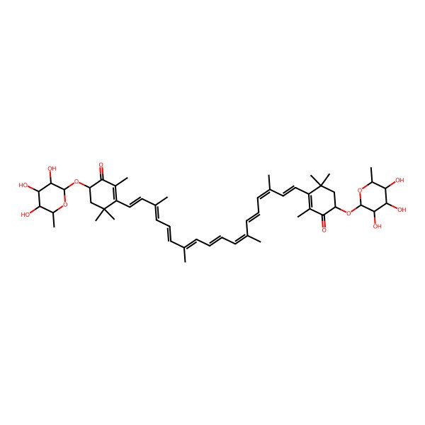 2D Structure of 2,4,4-Trimethyl-3-[3,7,12,16-tetramethyl-18-[2,6,6-trimethyl-3-oxo-4-(3,4,5-trihydroxy-6-methyloxan-2-yl)oxycyclohexen-1-yl]octadeca-1,3,5,7,9,11,13,15,17-nonaenyl]-6-(3,4,5-trihydroxy-6-methyloxan-2-yl)oxycyclohex-2-en-1-one