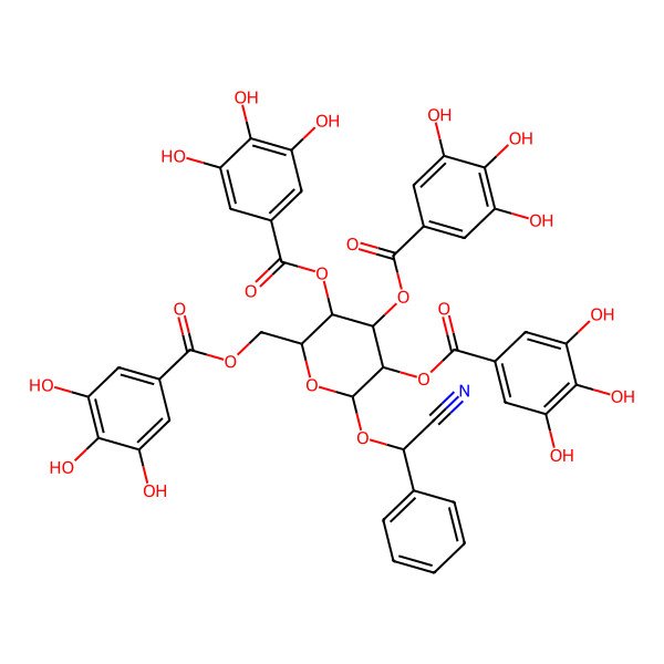 2D Structure of [6-[Cyano(phenyl)methoxy]-3,4,5-tris[(3,4,5-trihydroxybenzoyl)oxy]oxan-2-yl]methyl 3,4,5-trihydroxybenzoate