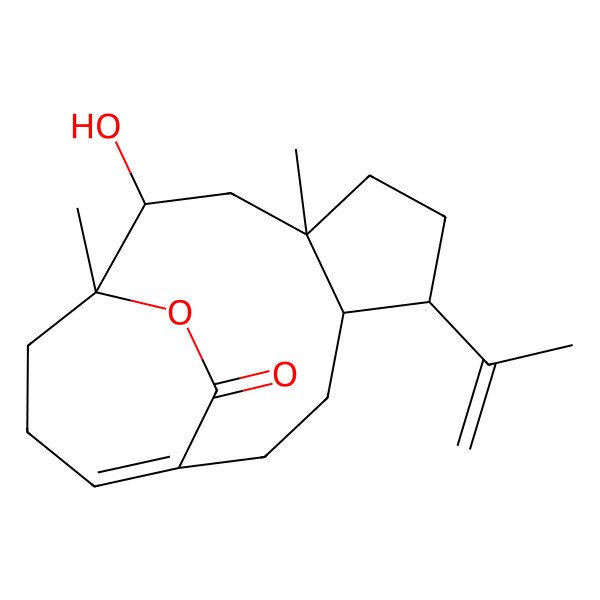 2D Structure of (1R,2S,4R,7S,8S)-2-hydroxy-1,4-dimethyl-7-prop-1-en-2-yl-15-oxatricyclo[9.3.2.04,8]hexadec-11-en-16-one