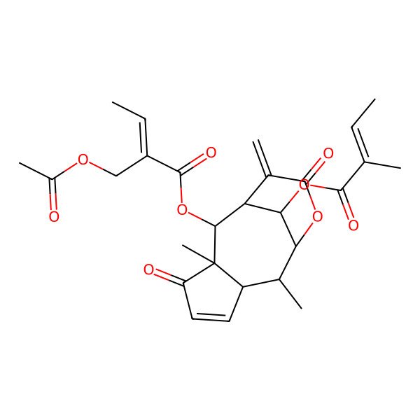 2D Structure of [(1S,2S,3R,7S,8S,9R,13S)-3,8-dimethyl-13-[(Z)-2-methylbut-2-enoyl]oxy-12-methylidene-4,11-dioxo-10-oxatricyclo[7.3.1.03,7]tridec-5-en-2-yl] (Z)-2-(acetyloxymethyl)but-2-enoate