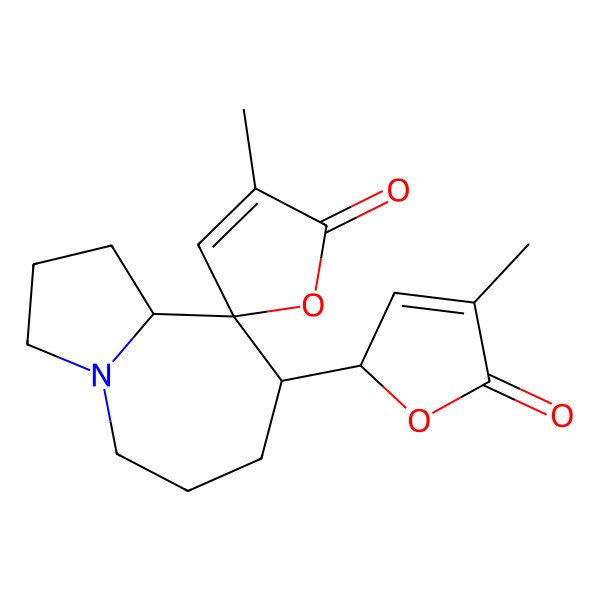2D Structure of 3'-methyl-8-(4-methyl-5-oxo-2H-furan-2-yl)spiro[1,2,3,5,6,7,8,9a-octahydropyrrolo[1,2-a]azepine-9,5'-furan]-2'-one