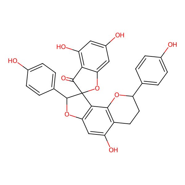 2D Structure of 4,5',6-Trihydroxy-2',8'-bis(4-hydroxyphenyl)spiro[1-benzofuran-2,9'-2,3,4,8-tetrahydrofuro[2,3-h]chromene]-3-one