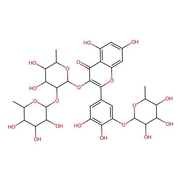2D Structure of 3-[4,5-Dihydroxy-6-methyl-3-(3,4,5-trihydroxy-6-methyloxan-2-yl)oxyoxan-2-yl]oxy-2-[3,4-dihydroxy-5-(3,4,5-trihydroxy-6-methyloxan-2-yl)oxyphenyl]-5,7-dihydroxychromen-4-one
