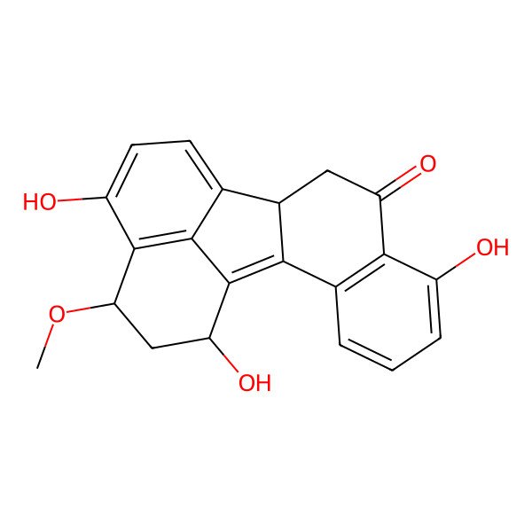 2D Structure of (11R,17S,19S)-7,15,19-trihydroxy-17-methoxypentacyclo[10.7.1.02,11.03,8.016,20]icosa-1,3(8),4,6,12(20),13,15-heptaen-9-one