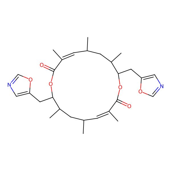 2D Structure of (3Z,5R,7S,8S,11Z,13R,15S,16S)-3,5,7,11,13,15-hexamethyl-8,16-bis(1,3-oxazol-5-ylmethyl)-1,9-dioxacyclohexadeca-3,11-diene-2,10-dione