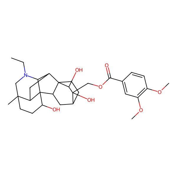 2D Structure of [(1R,2S,5R,8R,9R,10R,11S,12R,13S,15R,16R)-7-ethyl-2,11,12-trihydroxy-5-methyl-7-azahexacyclo[7.6.2.210,13.01,8.05,16.010,15]nonadecan-12-yl]methyl 3,4-dimethoxybenzoate