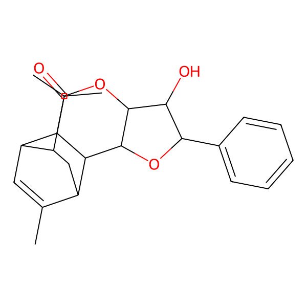 2D Structure of 6-Hydroxy-13-methyl-5-phenyl-15-propan-2-yl-4,8-dioxatetracyclo[9.2.2.02,10.03,7]pentadec-12-en-9-one