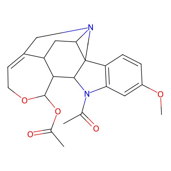 2D Structure of (11-Acetyl-8-methoxy-15-oxa-1,11-diazahexacyclo[16.3.1.04,12.04,21.05,10.013,19]docosa-5(10),6,8,17-tetraen-14-yl) acetate