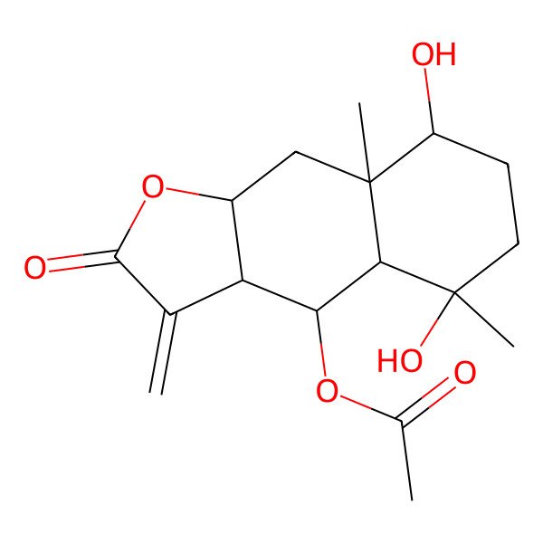 2D Structure of (5,8-Dihydroxy-5,8a-dimethyl-3-methylidene-2-oxo-3a,4,4a,6,7,8,9,9a-octahydrobenzo[f][1]benzofuran-4-yl) acetate
