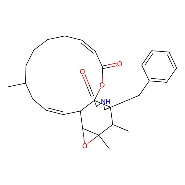 2D Structure of 20-Benzyl-10,17,18-trimethyl-2,16-dioxa-21-azatetracyclo[12.8.0.01,19.015,17]docosa-4,12-diene-3,22-dione