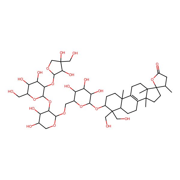 2D Structure of (3S,4'R,5R,10S,13S,14S,17S)-3-[(2R,3R,4S,5S,6R)-6-[[(2S,3R,4S,5S)-3-[(2S,3R,4S,5S,6R)-3-[(2S,3R,4R)-3,4-dihydroxy-4-(hydroxymethyl)oxolan-2-yl]oxy-4,5-dihydroxy-6-(hydroxymethyl)oxan-2-yl]oxy-4,5-dihydroxyoxan-2-yl]oxymethyl]-3,4,5-trihydroxyoxan-2-yl]oxy-4,4-bis(hydroxymethyl)-4',10,13,14-tetramethylspiro[1,2,3,5,6,7,11,12,15,16-decahydrocyclopenta[a]phenanthrene-17,5'-oxolane]-2'-one