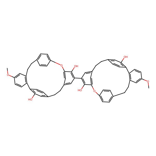 2D Structure of 17-(16,24-Dihydroxy-5-methoxy-14-oxapentacyclo[20.2.2.210,13.115,19.02,7]nonacosa-1(24),2(7),3,5,10(29),11,13(28),15(27),16,18,22,25-dodecaen-17-yl)-5-methoxy-14-oxapentacyclo[20.2.2.210,13.115,19.02,7]nonacosa-1(24),2(7),3,5,10(29),11,13(28),15(27),16,18,22,25-dodecaene-16,24-diol