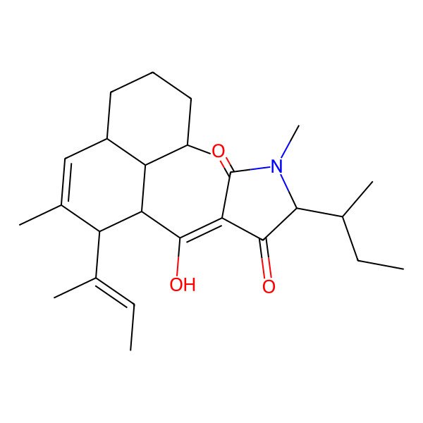 2D Structure of 5-Butan-2-yl-3-[(2-but-2-en-2-yl-3,8-dimethyl-1,2,4a,5,6,7,8,8a-octahydronaphthalen-1-yl)-hydroxymethylidene]-1-methylpyrrolidine-2,4-dione