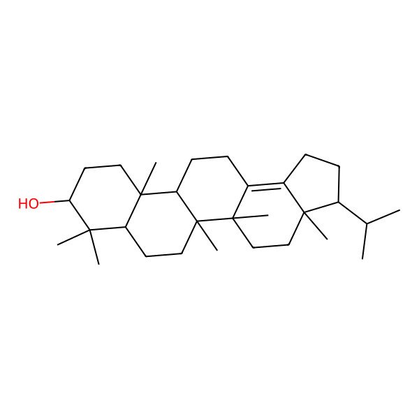 2D Structure of 3a,5a,5b,8,8,11a-Hexamethyl-3-propan-2-yl-1,2,3,4,5,6,7,7a,9,10,11,11b,12,13-tetradecahydrocyclopenta[a]chrysen-9-ol